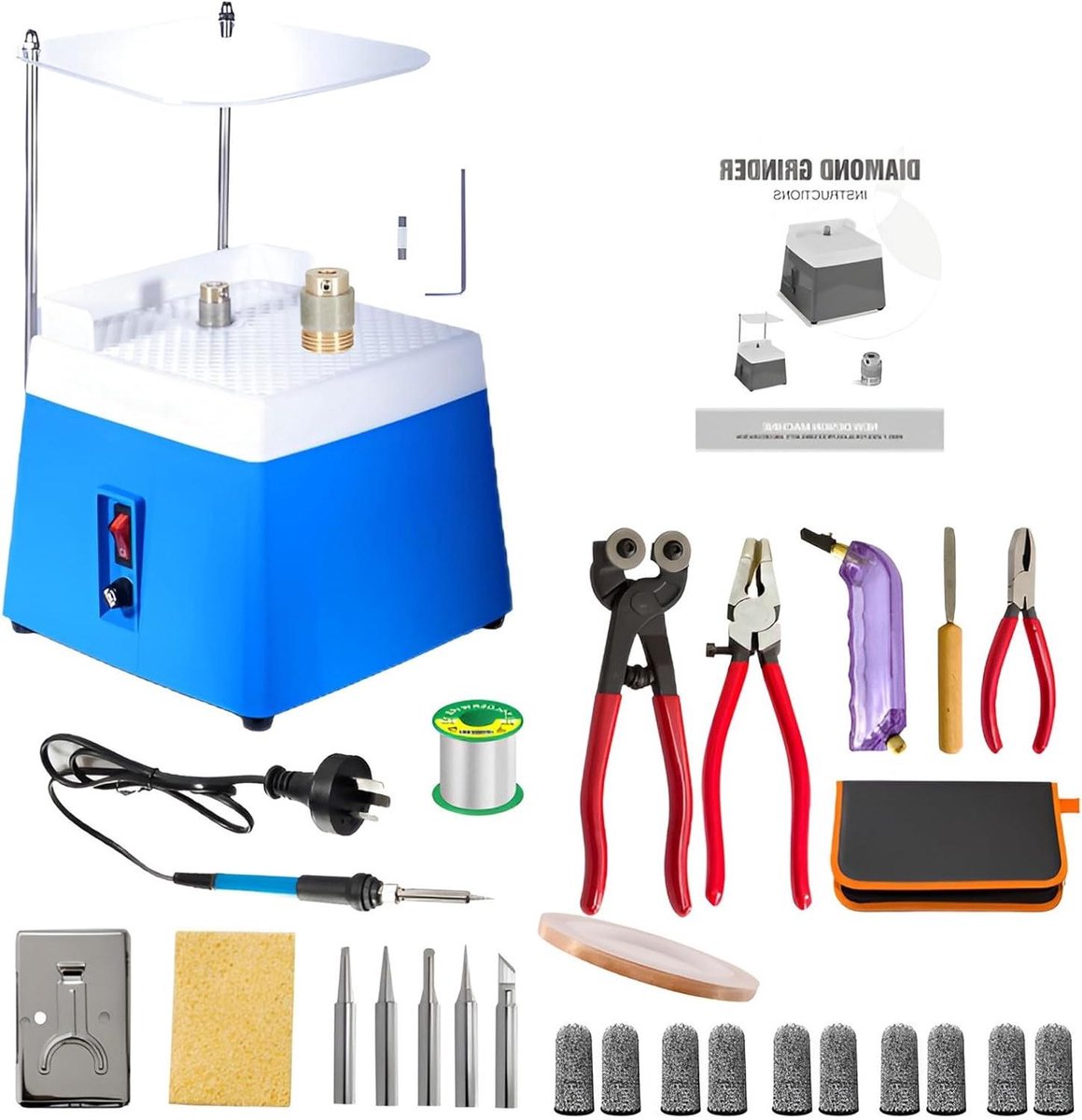 Draagbare Glasslijper - Glasbewerking Starterkit - Glas-in-lood Maken - Inclusief 2 Diamantslijperbits - 65 Watt - Blauw