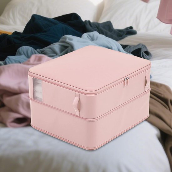 Opbergzakken Dekbed - Ruimtebesparend Kleding - Efficiënt Ordenen - Platte Bodem Verticale Grip - 25x20x6 cm - Roze — afbeelding 3