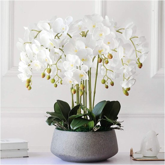 Kunstorchideeën in pot - Nep bloemen - Woonkamer decoratie - Realistisch uiterlijk - 65 cm hoog - Wit/Roze