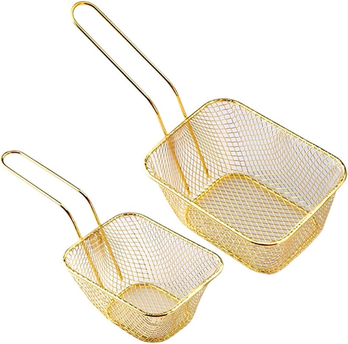 Frituurmandjes Set - Gourmet Mandjes - Snacks Serveren - Met Handvat - 2 Stuks - Goud