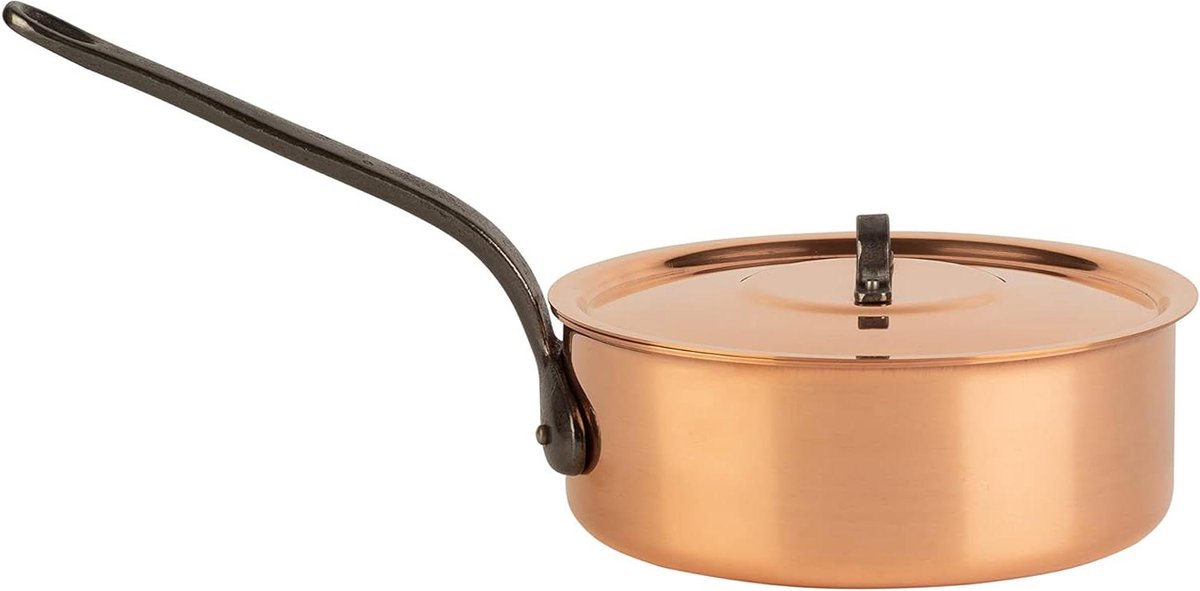 Koperen Sauteuse - Stoofpan Deksel - Klassiek Koken - Gietijzeren Handvat - Ø 20 cm - Koper