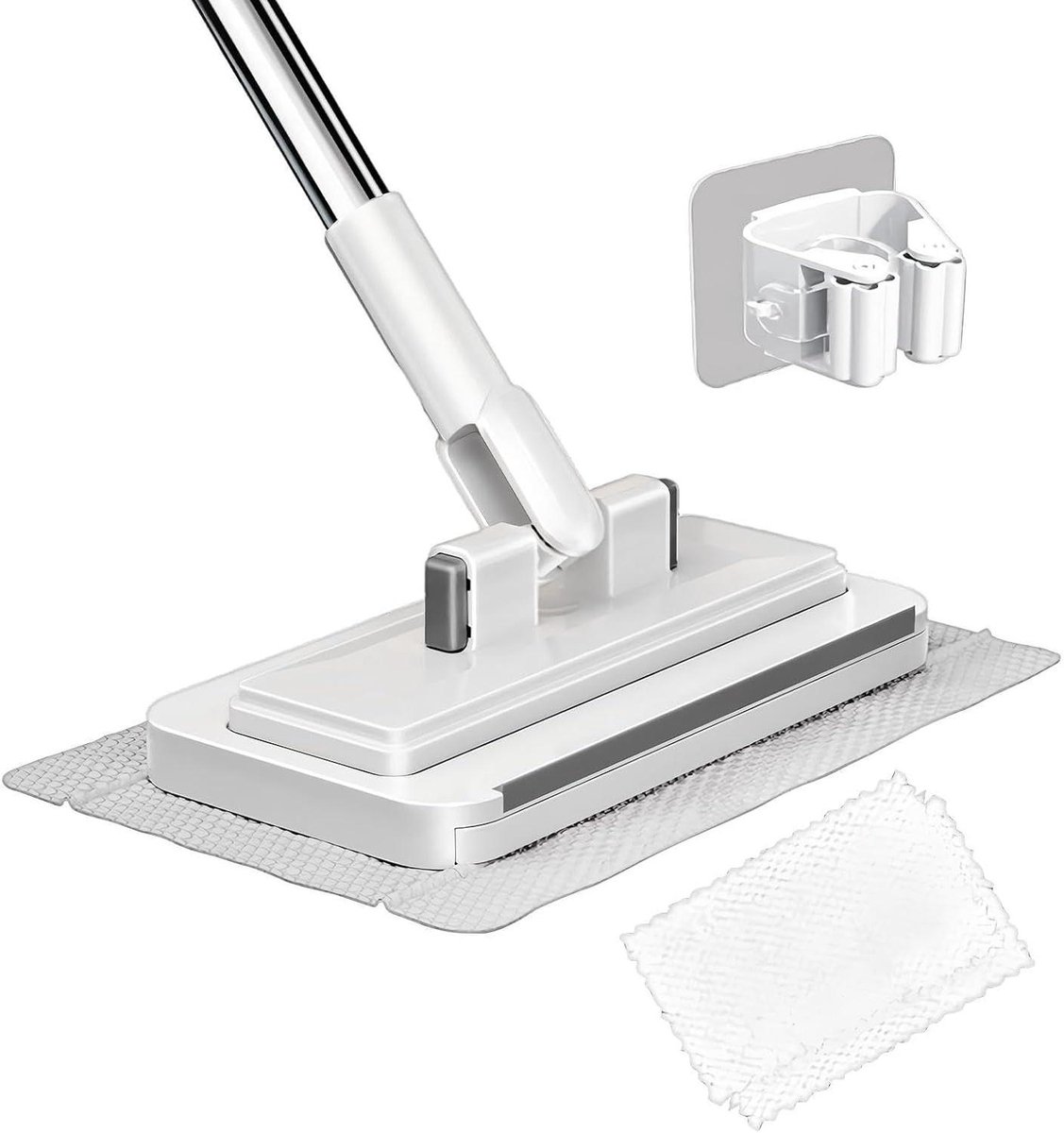 Platte dweil - Handsfree tool - Vloeren reinigen - Verstelbare handgreep - 95 cm - Grijs