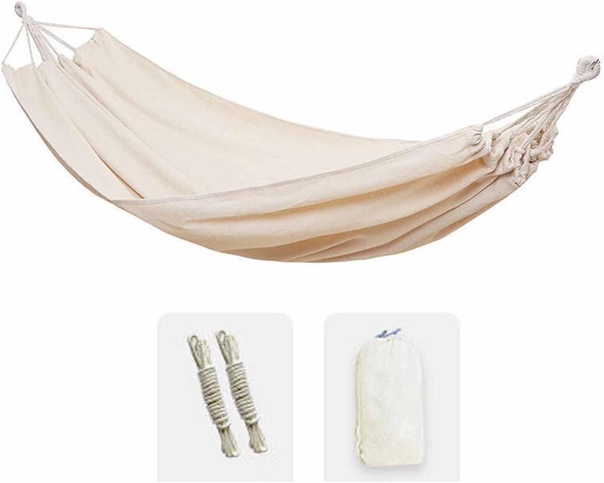 Dubbele hangmat zonder standaard, comfortabel en duurzaam canvasmateriaal, dubbel formaat 59 * 75 inch, geschikt voor strand, camping, tuin,Wit