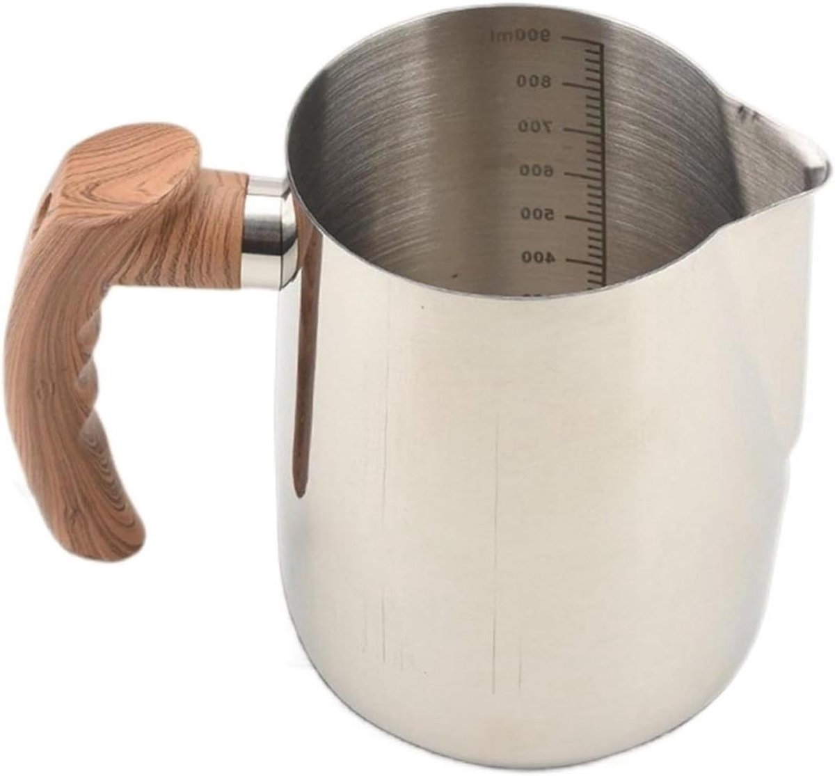 Latte Art Mok - Opschuimkan - Koffie Maken - Houten Handvat - 600 ml - Beige