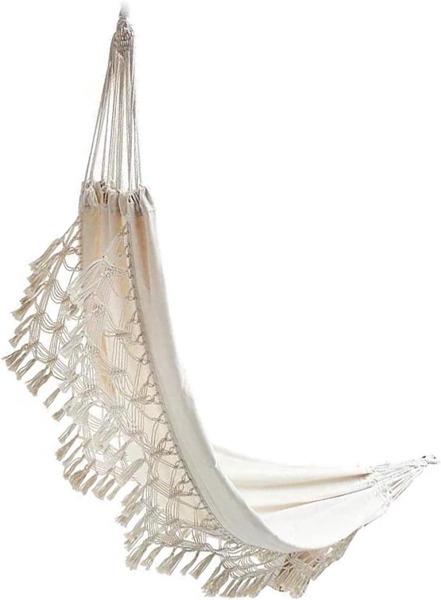 Hangmat Bari - Dubbele hangmat - Ontspannen buiten - Boho franje design - 200x150 cm - Naturel