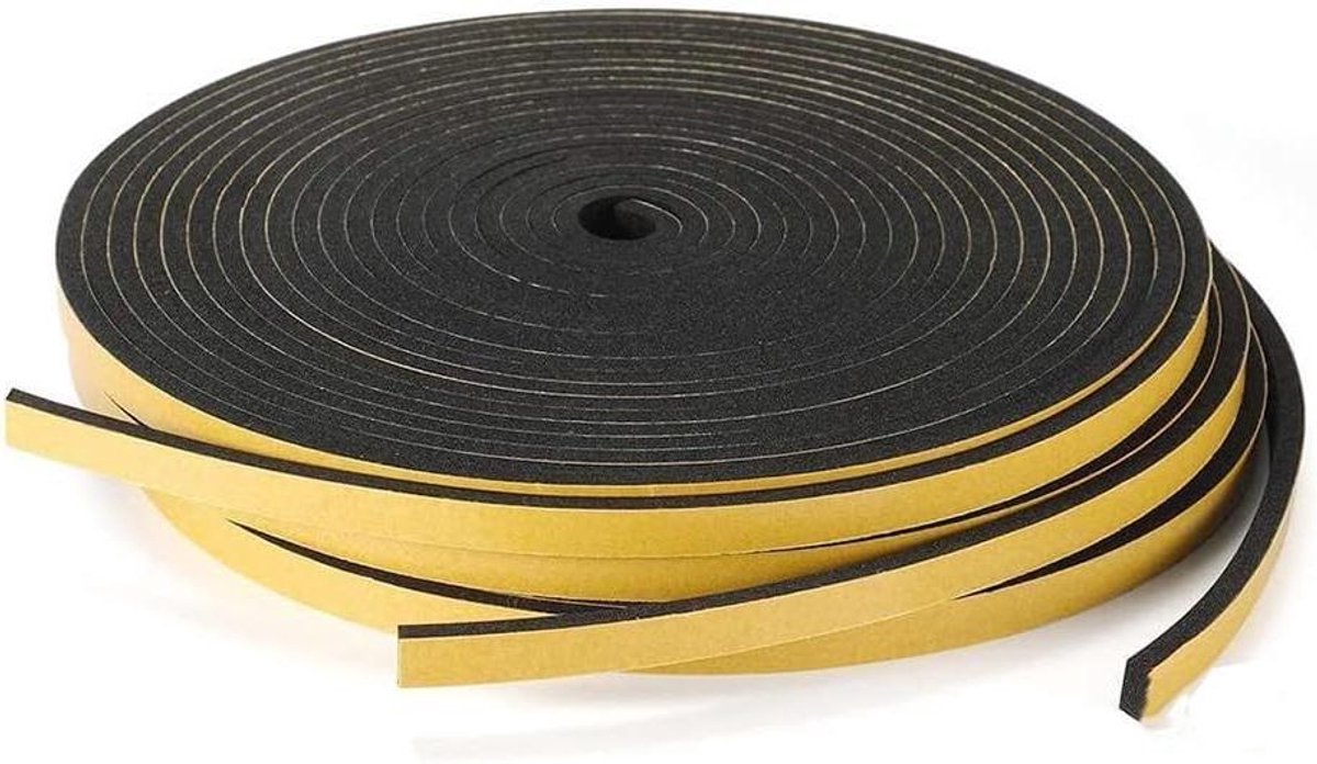 Schuimband - Zelfklevend rubber - Afwerking en afdichting - Hoge densiteit - 10 meter - Zwart