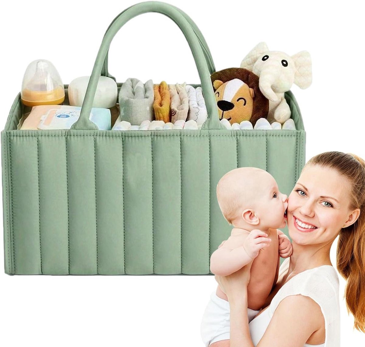 Luier Caddy - Baby Organizer - Baby Verzorging - Waterbestendig Vilt - 36 cm - Lichtgroen
