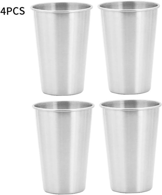 Rvs Cup Metalen Drinken Glas Mok Beer Pint Tumbler Stapelbaar Herbruikbare voor Camping Wandelen Indoor Kids 500ml Zilver 4 STKS — afbeelding 5