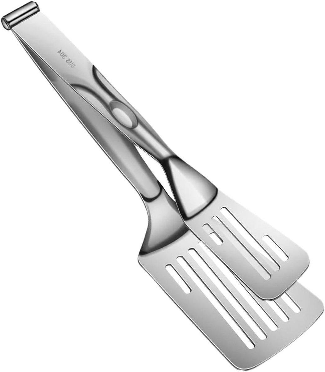 Spateltang Koken - Keukentang Spatel - Eten Omdraaien - 2-in-1 Ontwerp - 30 cm - Zilverkleurig