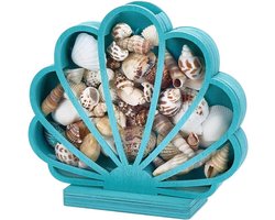 PH PandaHall Wooden Seashell Shadow Box 6x20x18cm donker turquoise decoratieve schelp tentoonstellingsbehuizing voor kusten slaapkamer strandhuis Kerstmis verjaardag