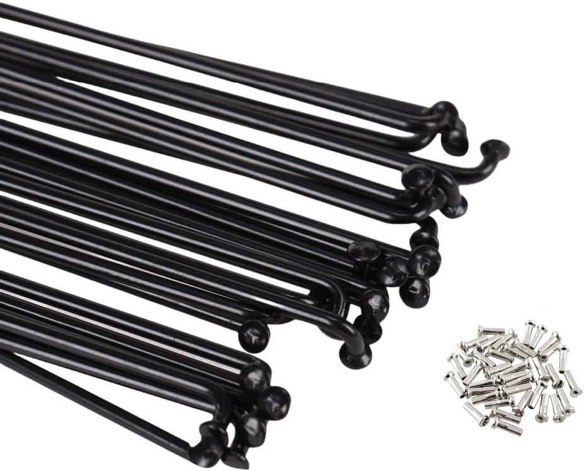 Genérico 36 stuks fietsspaken draad mountainbike / racefiets staal 14G zwart hoge sterkte 257 mm - 295 mm spaakdeksel