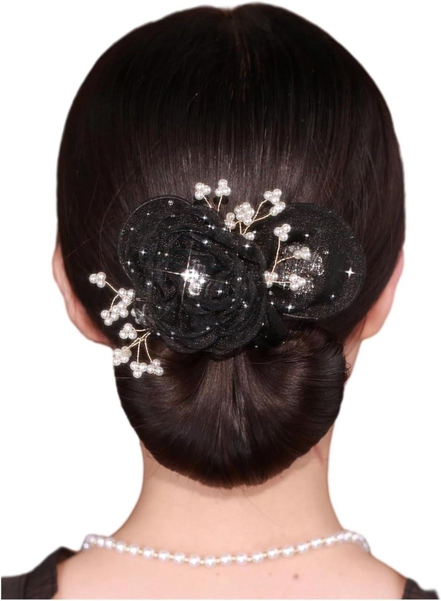 Bloem Haaraccessoires - Haar Klem - Snelle Kapsels - Hand Geborduurd - N.v.t. - Zwart