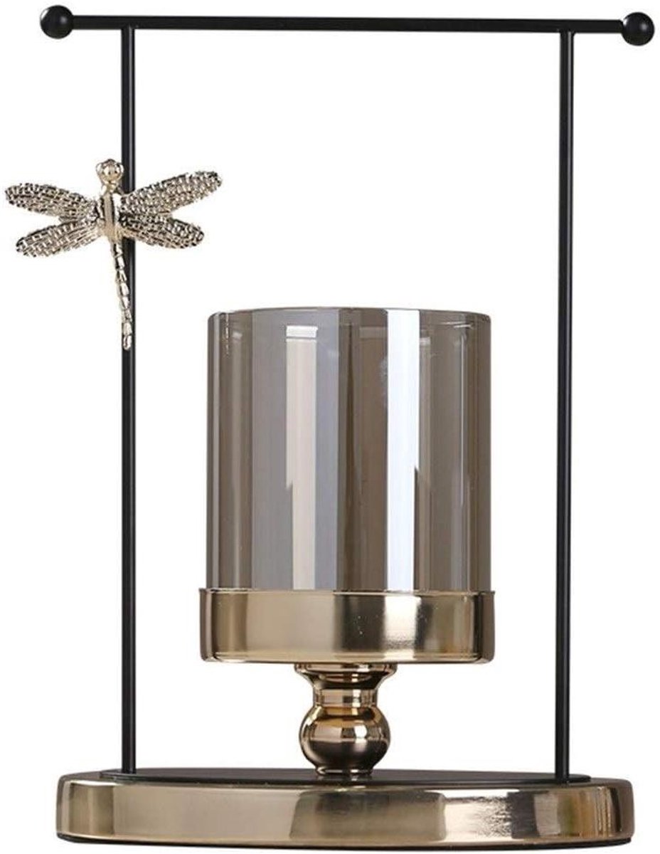 Kandelaar metaal glas - Kaarsenhouder - Sfeer creëren - Handgemaakt gepolijst - 34 cm - Zwart