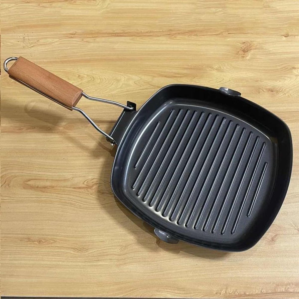 Grillpan Koekenpan - Koekenpan - Buiten Koken - Klapbare Handgreep - 20 cm Diameter - Zwart