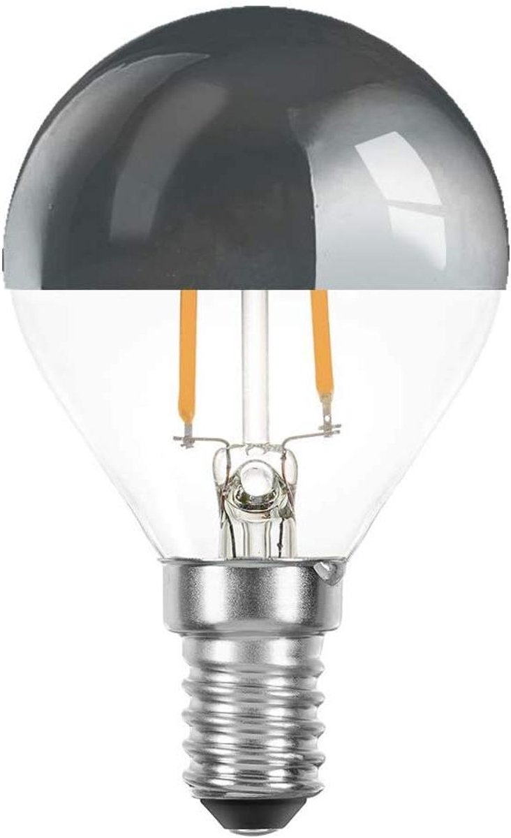 Led filament lamp - Druppel lamp - Sfeervolle verlichting - Zilveren kopspiegel - E14 2W - Warm wit