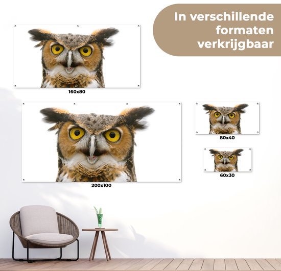 Affiche clôture Hibou - Vogel - Portrait - 200x100 cm - Toile de jardin