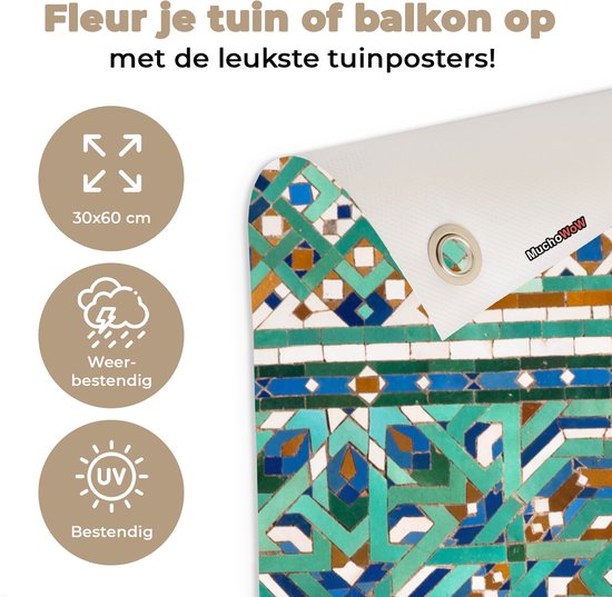 Tuinposter 30x60 cm - Tuindecoratie Een traditionele Marokkaanse mozaïekdecoratie - Poster voor in de tuin - Buiten decoratie - Schutting tuinschilderij - Tuindoek muurdecoratie - Wanddecoratie balkondoek