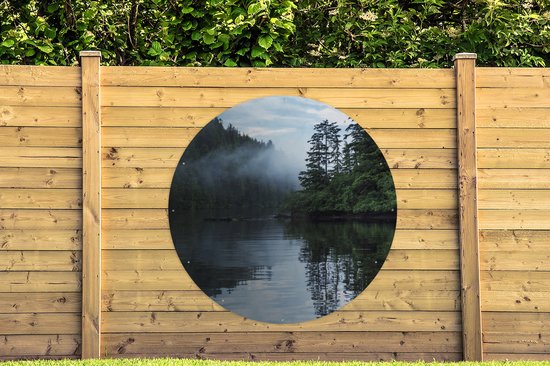 Affiche de jardin autour de Haida Gwaii - Brouillard sur le lac de l'archipel Haida Gwaii au Canada Affiche de jardin - Affiche de jardin ronde 150x150 cm - Toile de jardin / Toile d'extérieur / Peintures d'extérieur (décoration de jardin)