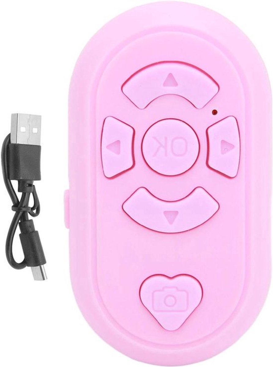 Bluetooth-afstandsbediening 328 Ft Draadloze App Page Turner BT4.0 Handsfree Type C Charge Remote Camera Shutter voor Selfie Page Turning-app (Roze)