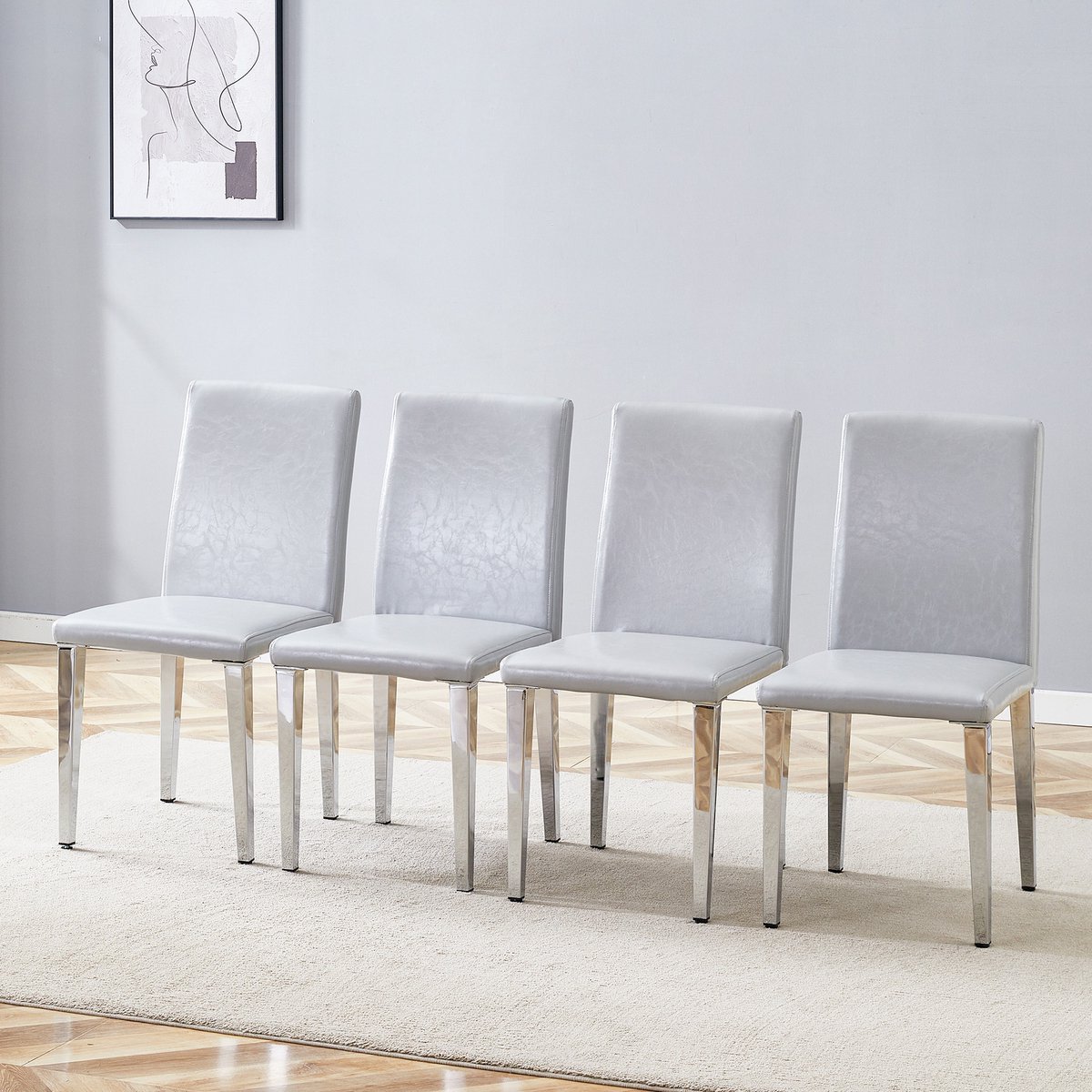 MIVRAY Eetkamerstoelen Vierdelig - Ergonomisch En Minimalistisch - Voor Eetkamer En Woonkamer - PU En Metaal - Lichtgrijs Lichtgrijs + zilver