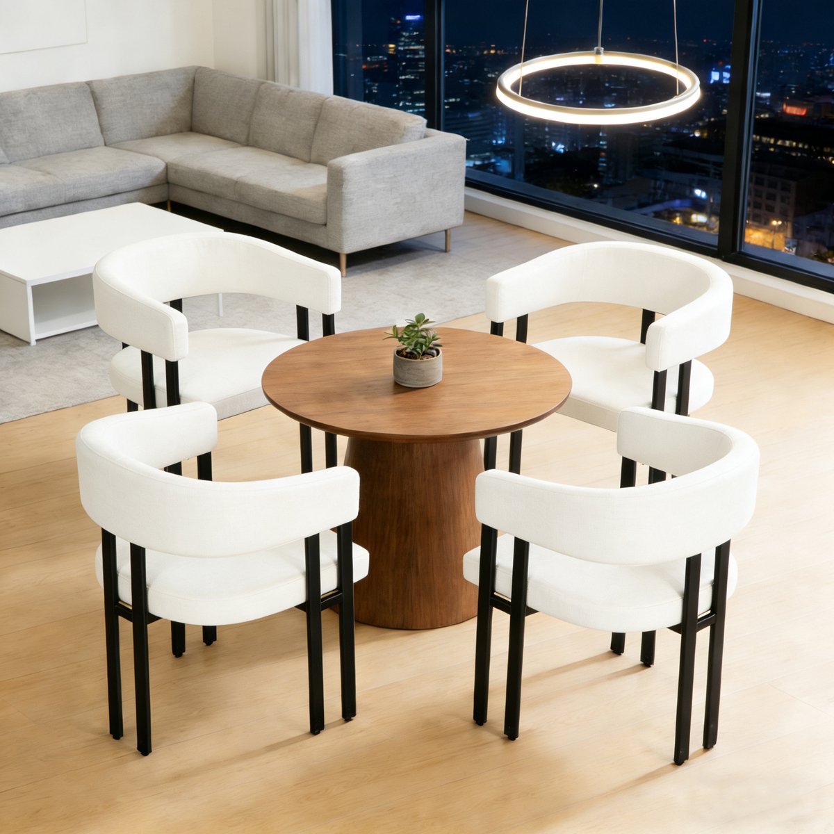 MIVRAY Eetkamerstoel Met Armleuningen - Gebogen Rugleuning En Kuipvormig Design - Voor Keuken, Woonkamer En Restaurant - Kunstleer Beige