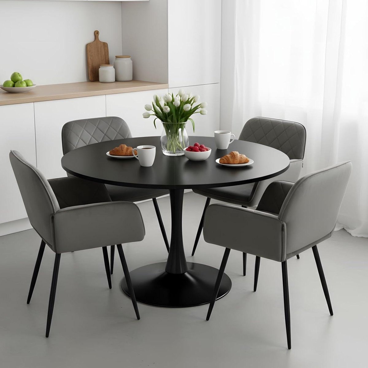 Eettafel met 4 stoelen - Eetkamerset Tafelset - Gezellig dineren - Fluwelen stoelen met ar