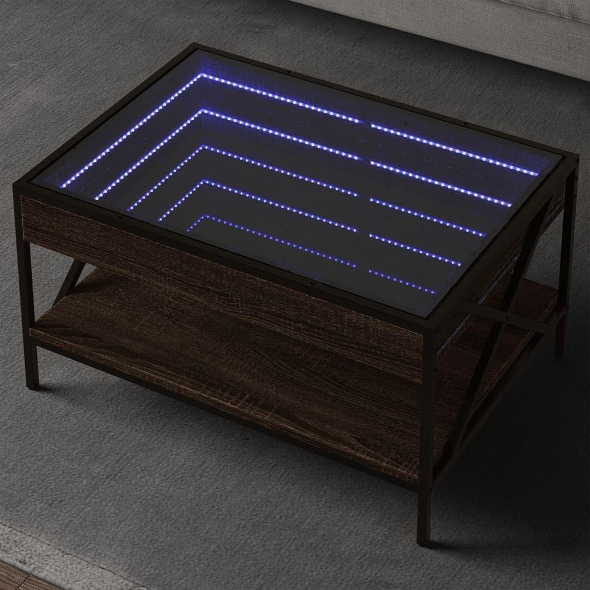 Salontafel met spiegel - Koffietafel bijzettafel - Woonkamer decoreren - Infinity LED verlichting - 70 x 50 x 38 cm
