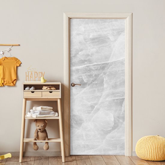 Deurposter 80x205 cm - Deursticker Marmer - Steen - Wit - Luxe - Marmerlook - Meubelfolie zelfklevend - Deurfolie woonkamer - Interieurfolie fotobehang - Deur plakfolie - Deurstickers - Deurbehang sticker - Kamer decoratie