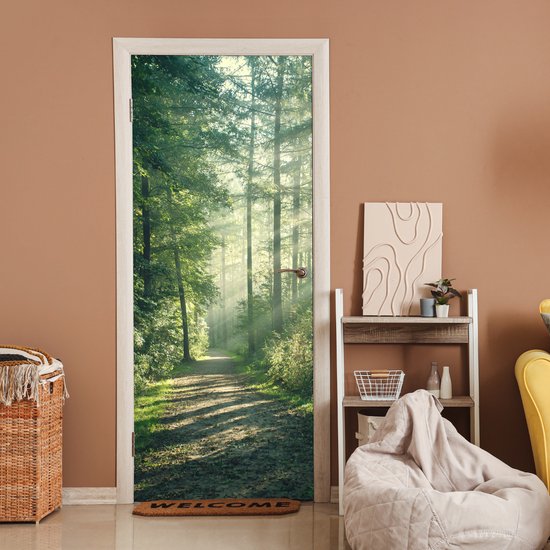 Affiche de porte - Forêt - Nature - Vert - Sticker de porte - Papier peint photo porte - Décoration de porte - Sticker autocollant - Décoration de chambre - 80x205 cm - Toilettes - Salle de bain - Salon