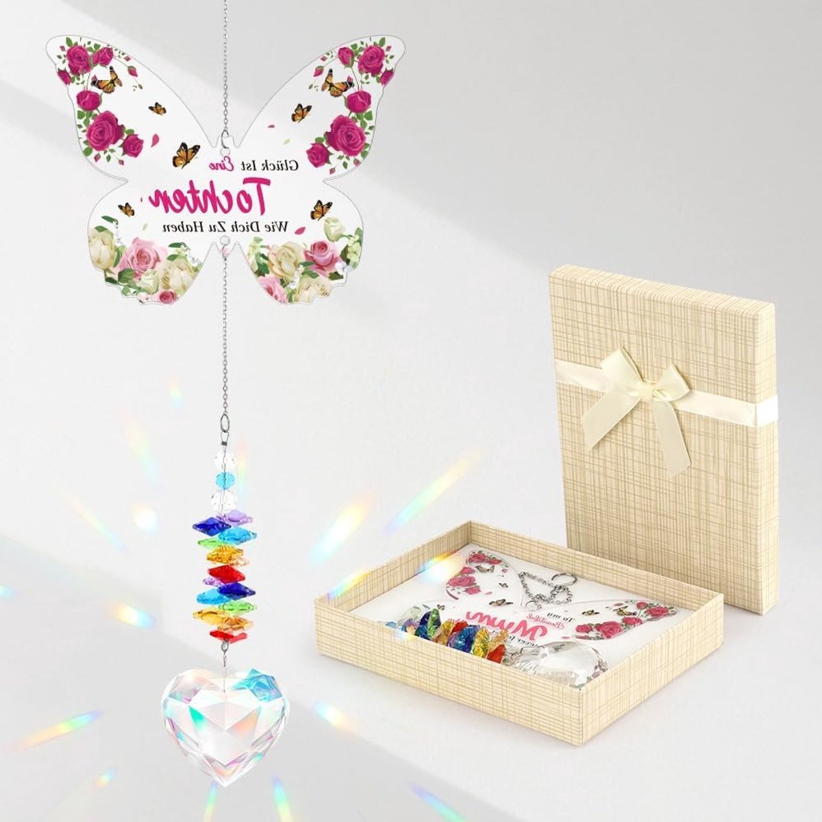 Zonneschijn Vangende Raamdecoratie met Cadeaubox, Perfect voor Thuis, Verjaardagscadeau en Kerstgeschenk voor Vrouwen en Dochters
