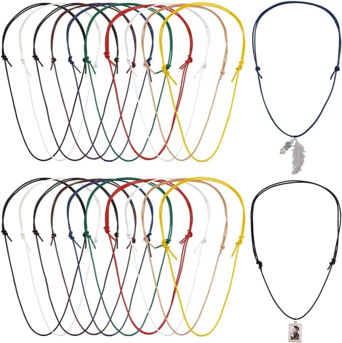 20 Stuks Leren Kettingen in 10 Kleuren, Verstelbare Dubbele Knop, 38-77 cm, Perfect voor Sieraden Maken en DIY Projecten voor Vrouwen