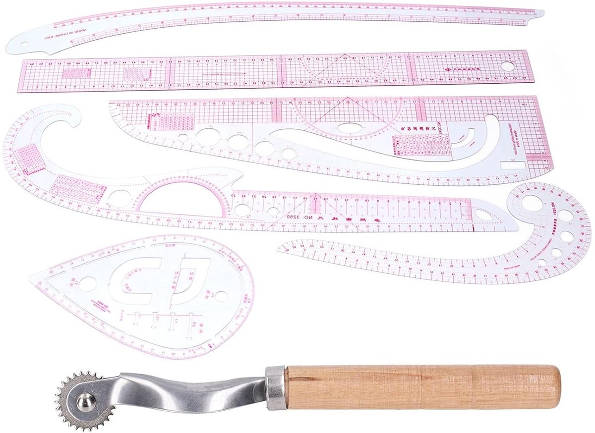 Naaimachine Liniaal Set - Patroon Maken Liniaal - Kleding Ontwerpen - Transparant Plastic - 7 Stuks - Transparant