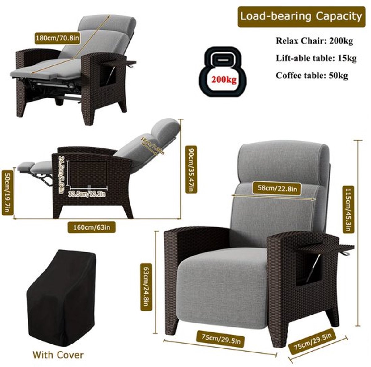 Loungestoel – Fauteuil – Tuinstoel – Relaxstoel – Schommelstoel – Verstelbare Rugleuning –
