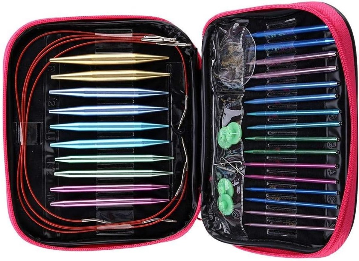 Complete Set van 13 Pairs Interchangeable Rondbreinaalden met Ergonomische Handvatten van 2.75-10mm voor Comfortabel Breien