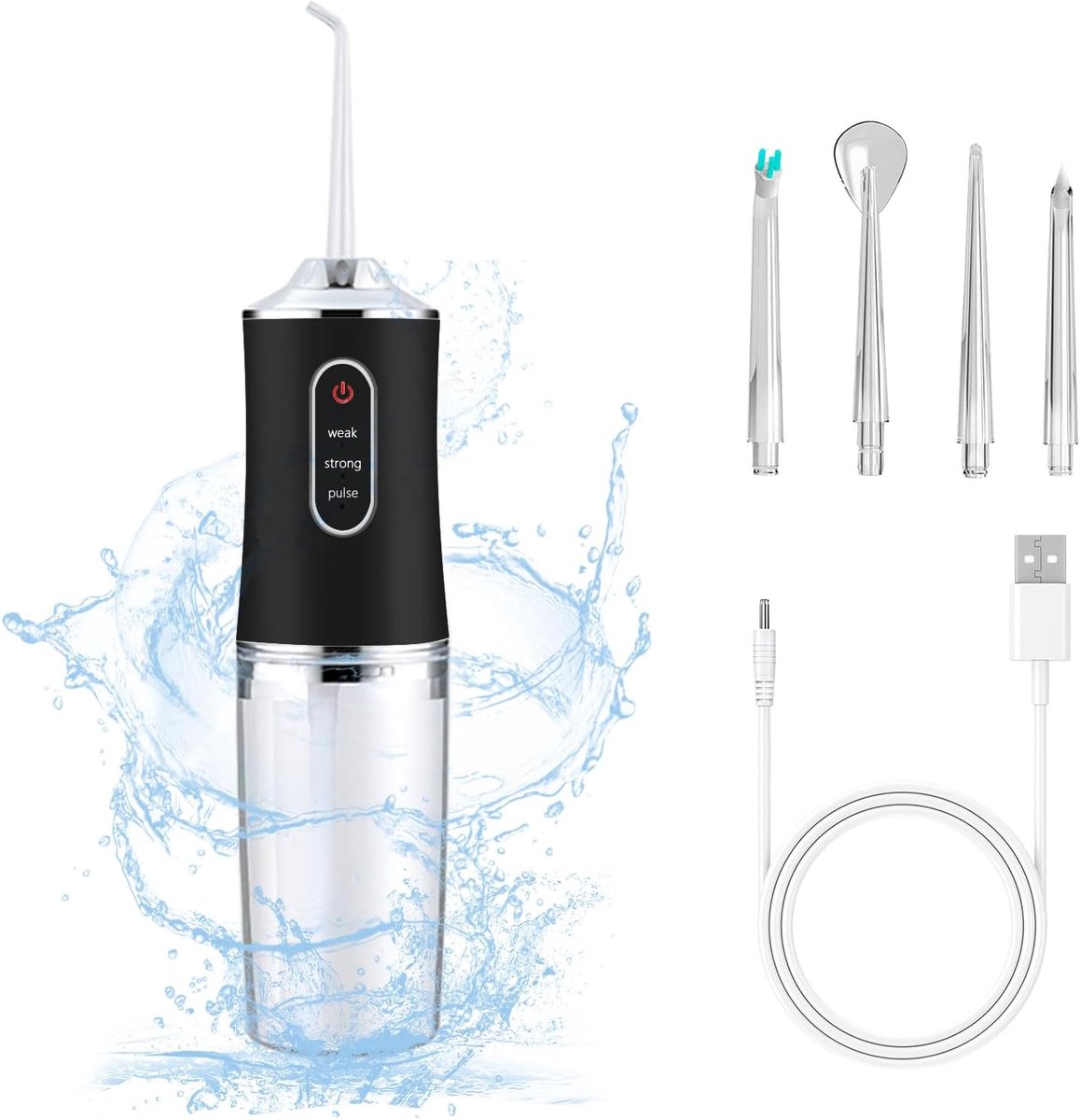 Draadloze elektrische waterflosser - 3 modi en 4 spuitkoppen - oplaadbare mondirrigator - draagbaar reisontwerp - voor volwassenen, tandreiniging en tonsilstenen
