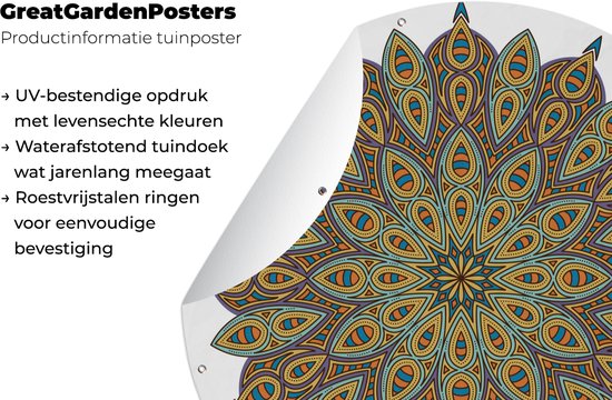 Affiche de jardin Mandalas rond - Mandala avec forme de feuille Affiche de jardin - Affiche de jardin ronde 90x90 cm - Toile de jardin / Toile d'extérieur / Peintures pour l'extérieur (décoration de jardin)