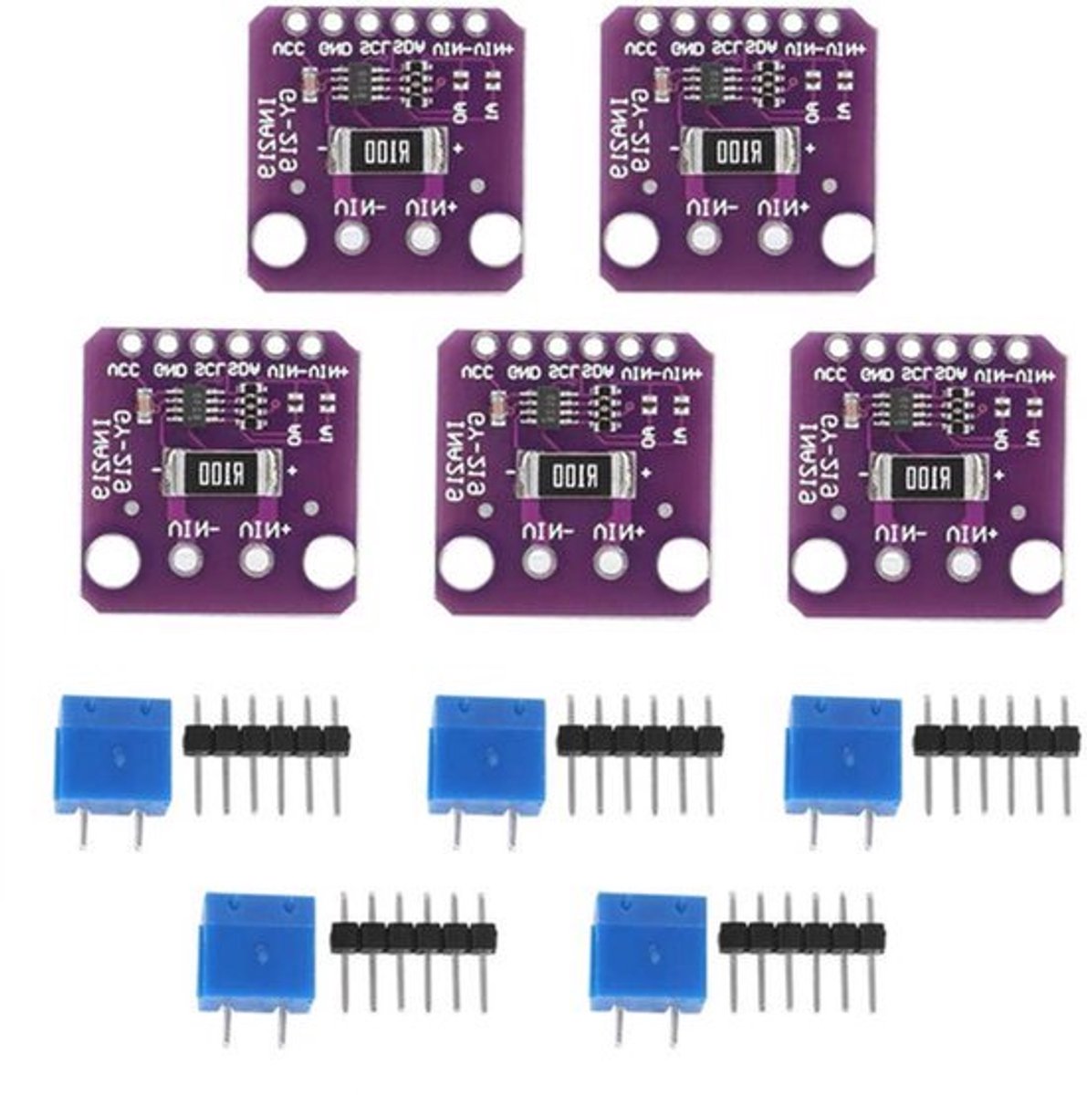 Stroomsensormodule GY INA219 I2C-interface - Set van 5Elektronische stroomsensormodule met laag stroomverbruikI2C/SMBUS Power Monitor