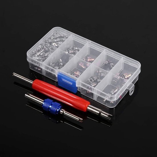 Ventiel Cores Tool Kit - Airco Reparatie Set - Auto Airco Onderhoud - Dubbele Head Remover - 102 stuks - Zilver van Merkloos — afbeelding 2