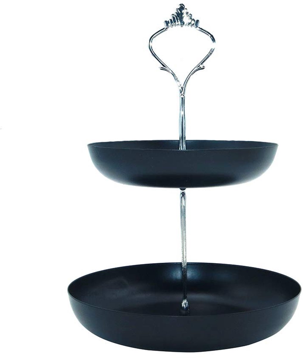 Allecto - Desktop Organizer - Cosmetics Jewelry Storage - Double Layer - Black - Iron - Fruit Tray - Suitable for Dessert - Metaal - 2-laags - Opbe...