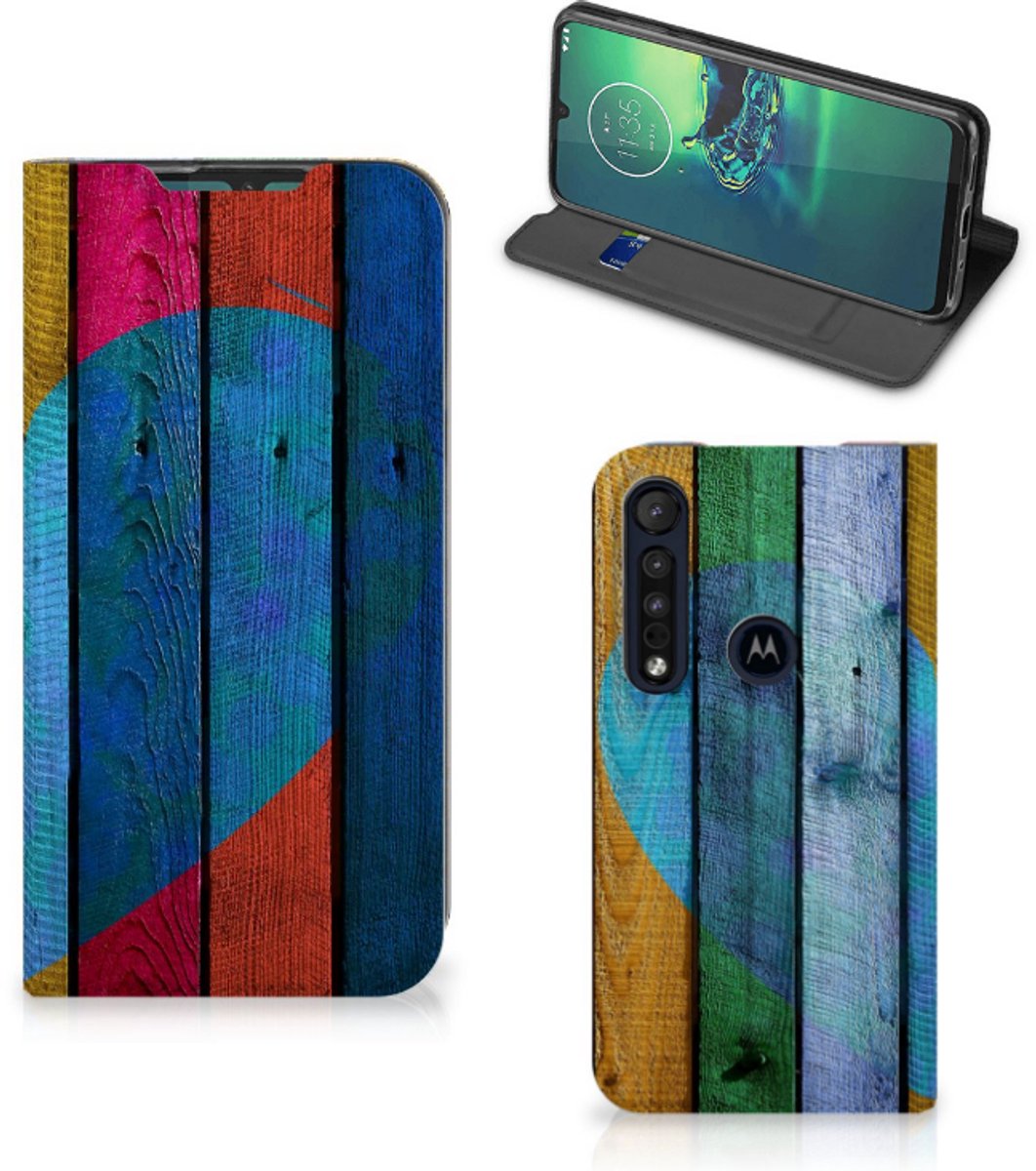 Motorola G8 Plus Book Wallet Case Wood Heart - Cadeau voor je Vriend