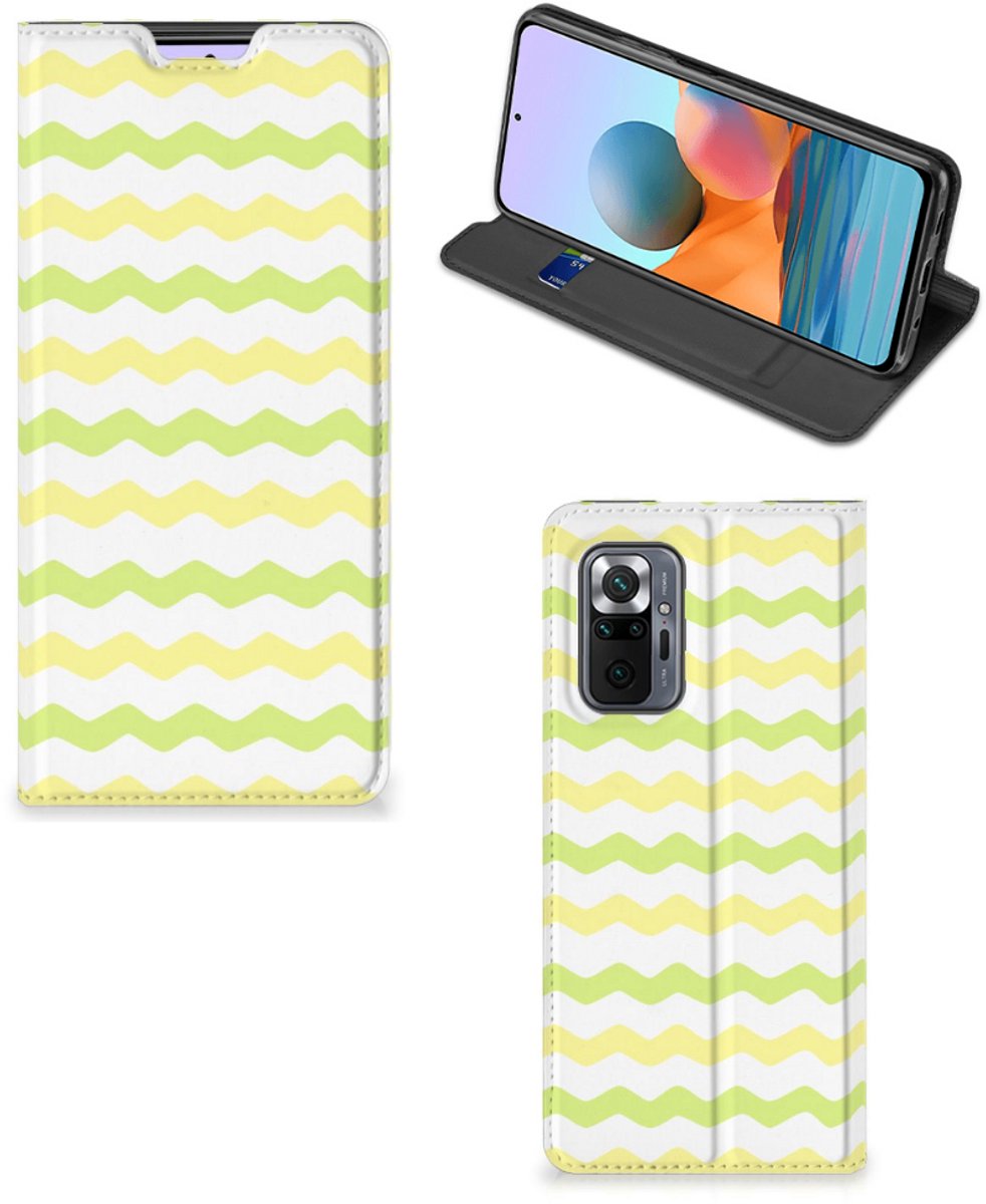Standcase Hoesje voor Xiaomi Redmi Note 10 Pro Hoesje met Magneet Waves Yellow