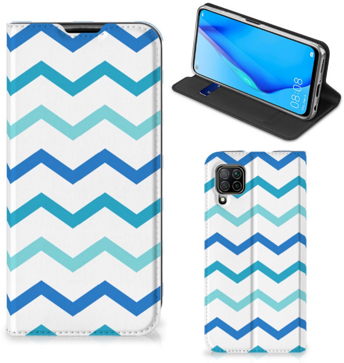 Huawei P40 Lite Hoesje met Magneet Zigzag Blauw