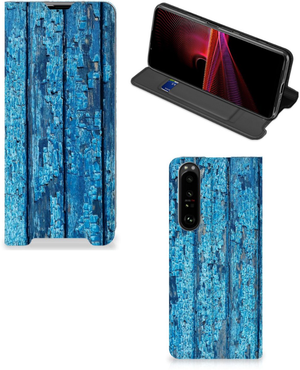 Standcase Hoesje voor Sony Xperia 1 III Book Wallet Case Wood Blue