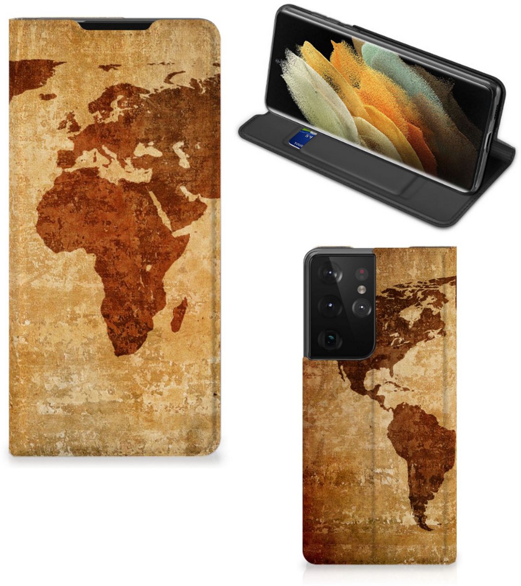Samsung Galaxy S21 Ultra Book Cover Wereldkaart