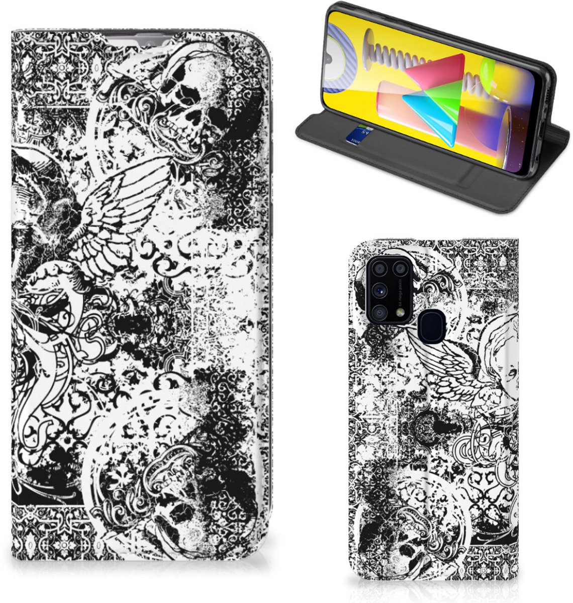 Mobiel BookCase Samsung Galaxy M31 Skulls Angel