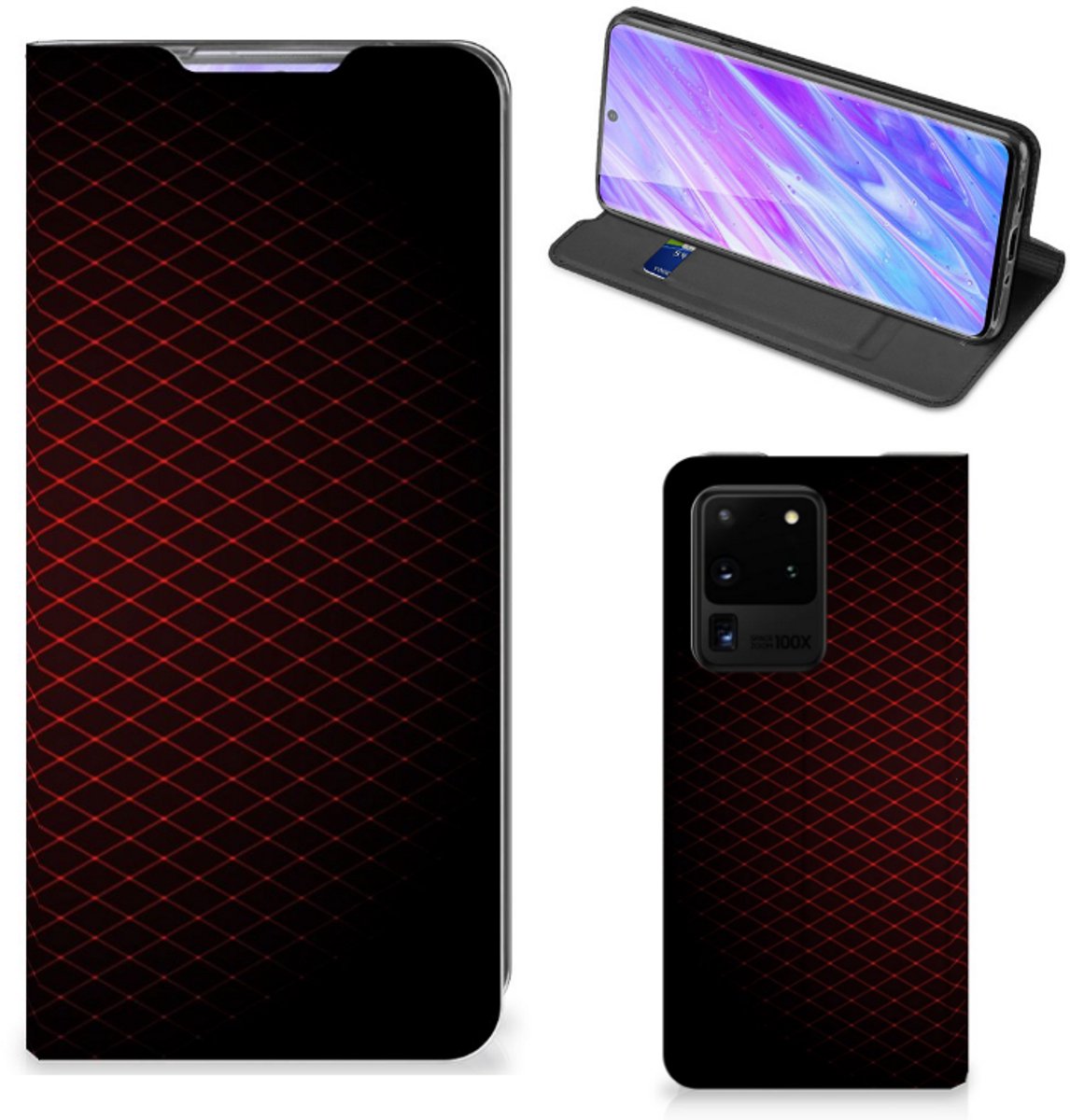 Book Case voor Samsung Galaxy S20 Ultra Hoesje met Magneet Geruit Rood