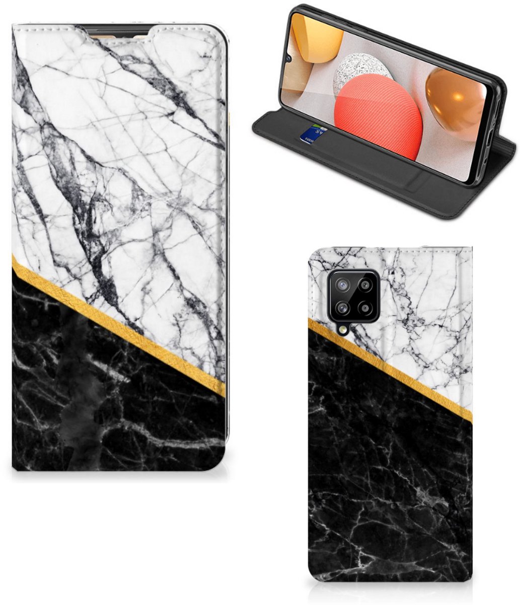 Samsung Galaxy A42 Standcase Marmer Wit Zwart - Origineel Cadeau Man
