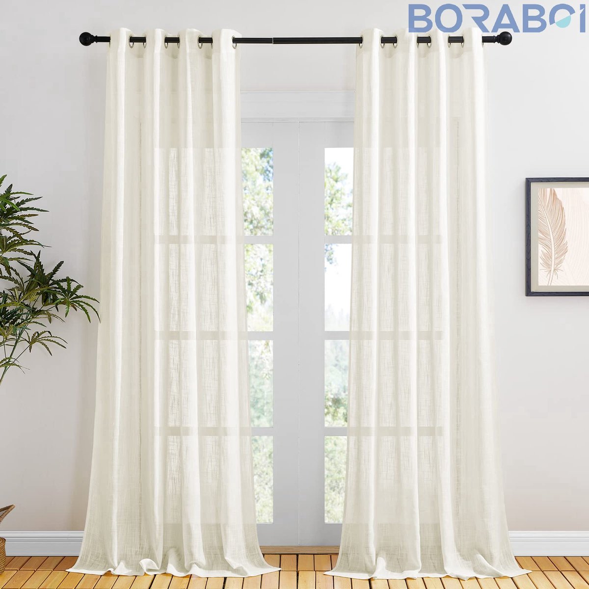 Gordijn - Semi-Transparant - 240x132 cm - Licht Beige - Polyester
