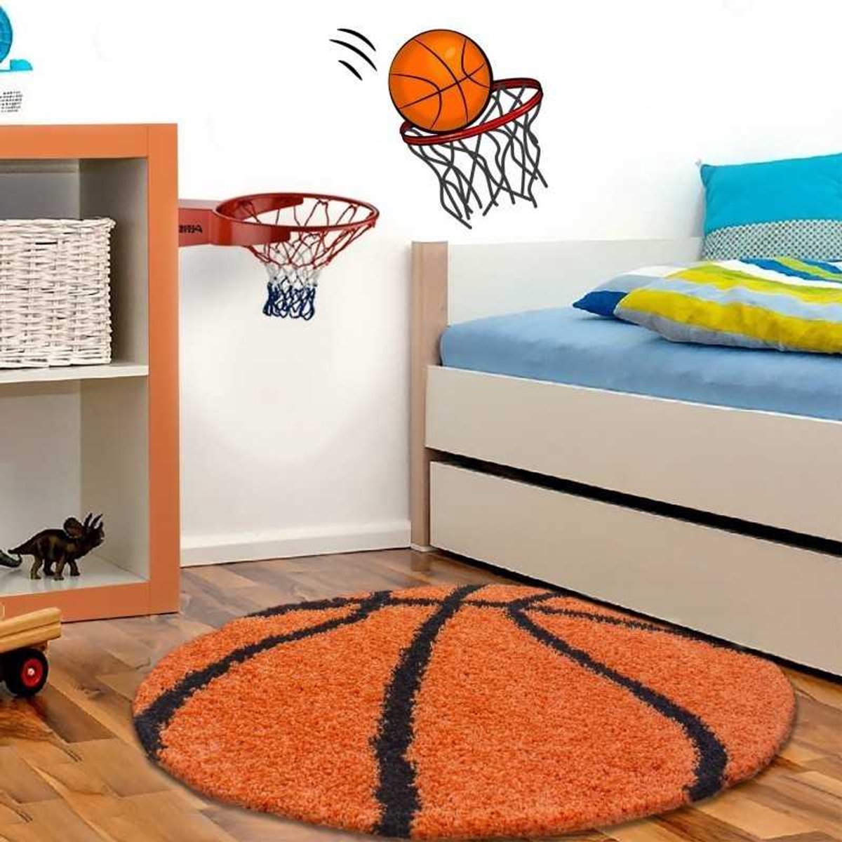 TapisTrend Kinderkleed Oranje 120 cm rond Kinderbasketbalkleed voor de kinderkamer