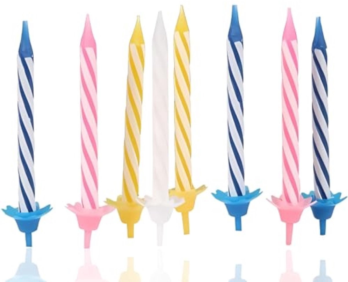 Set van 24 feestkaarsen met haken - kleurrijke taartversiering voor feestdagen